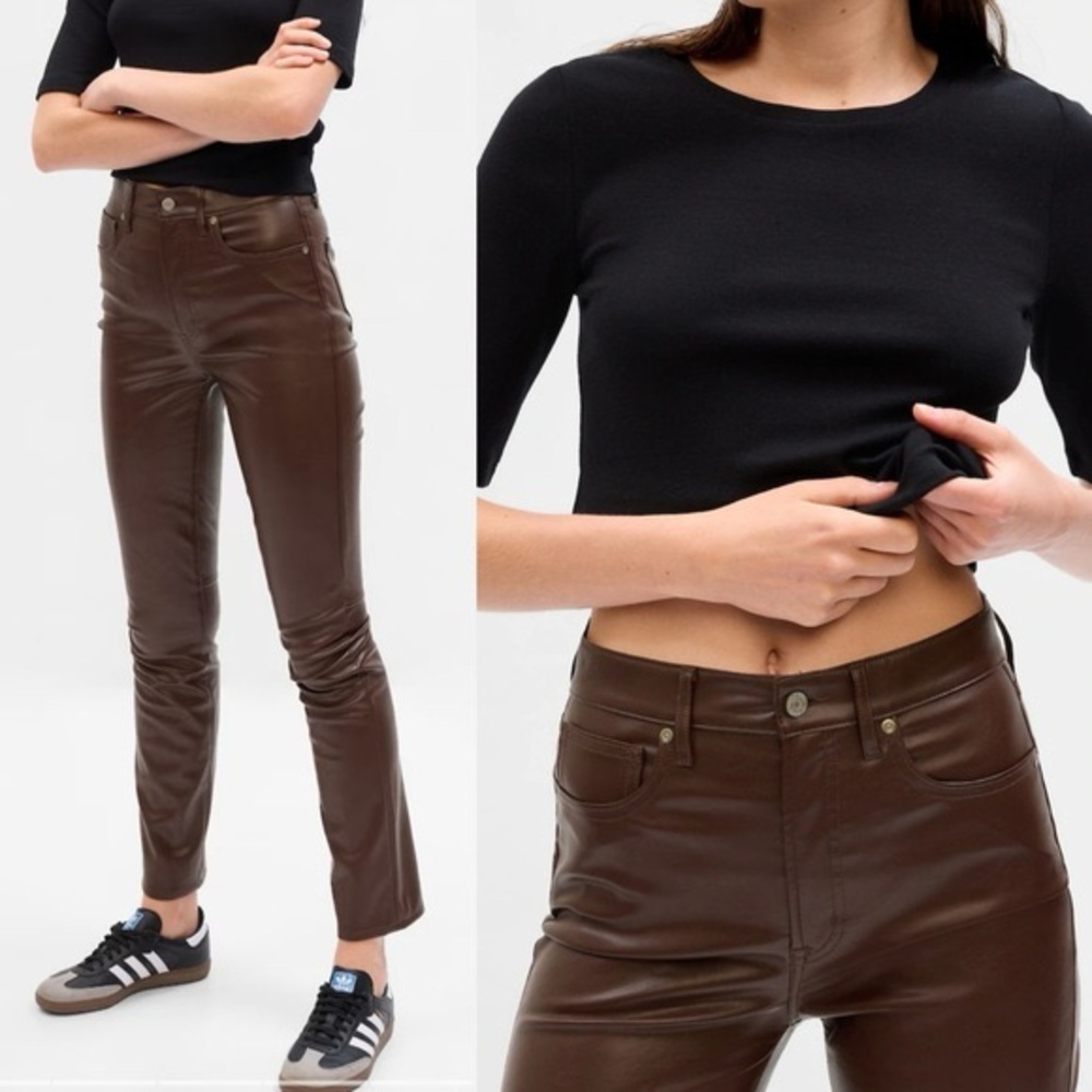 GAP Vintage Slim High Rise Leather Pants - Brown